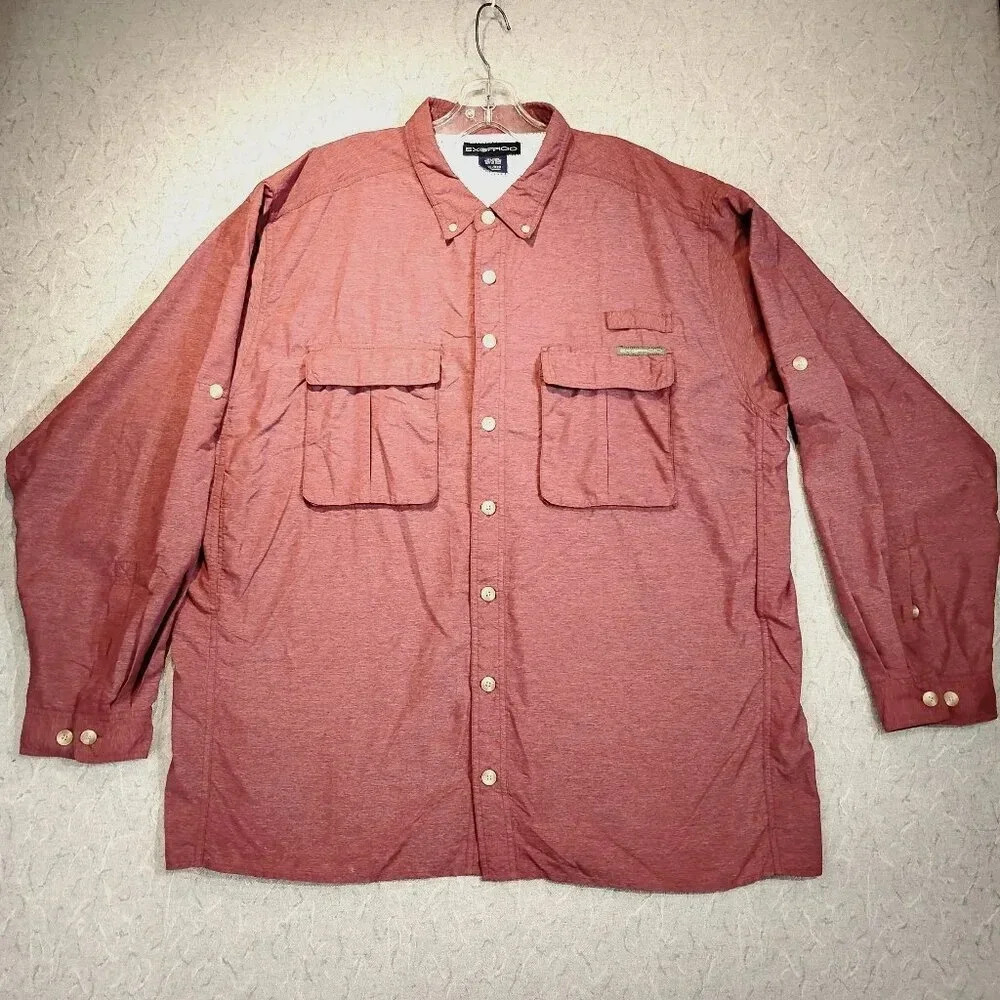 Exofficio Men's Long Sleeve Button Up Vented Fishing Hiking Shirt Red  Size XXL